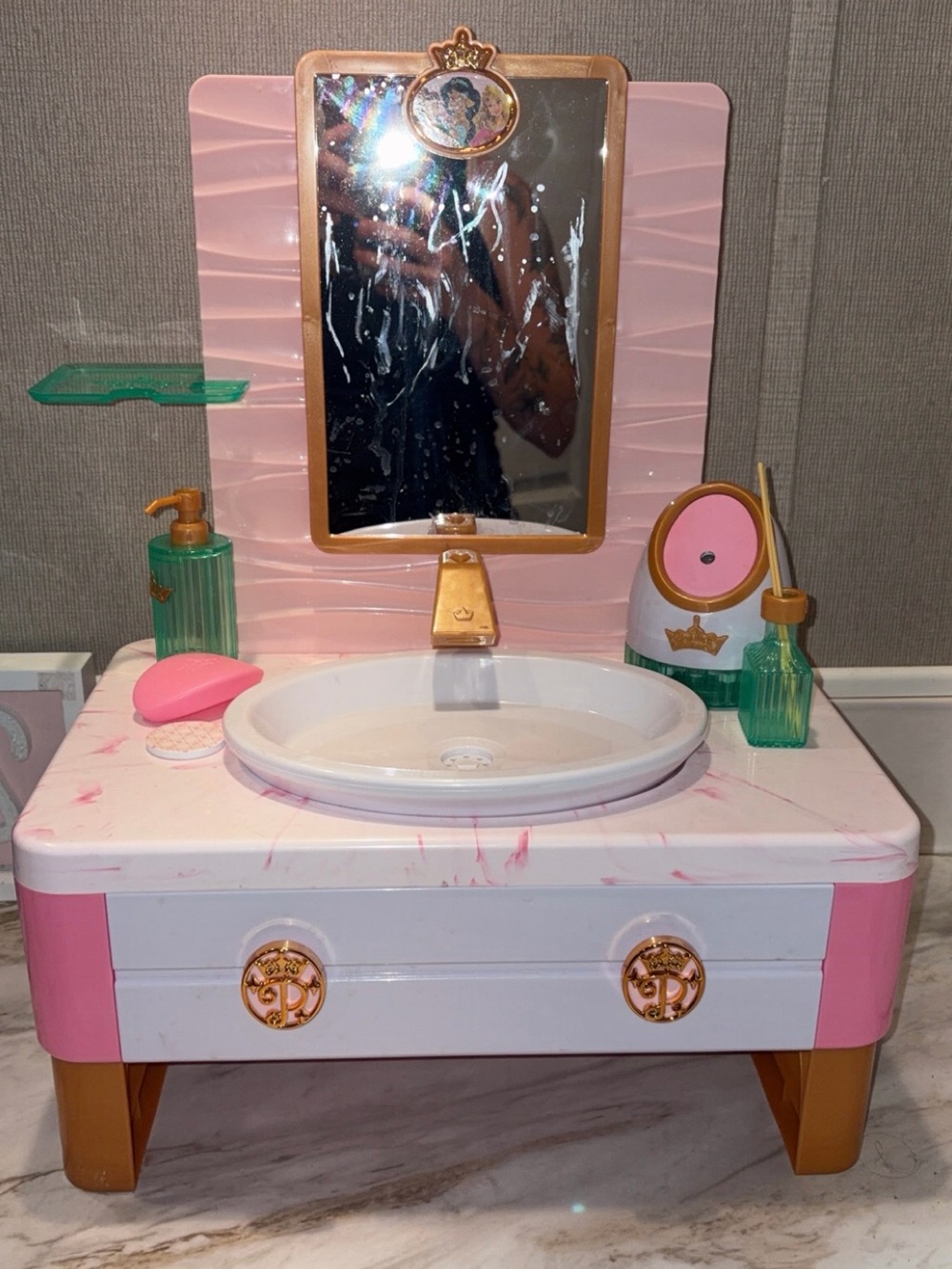 Disney Pink White and Gold Princess Vanity Sink Playset